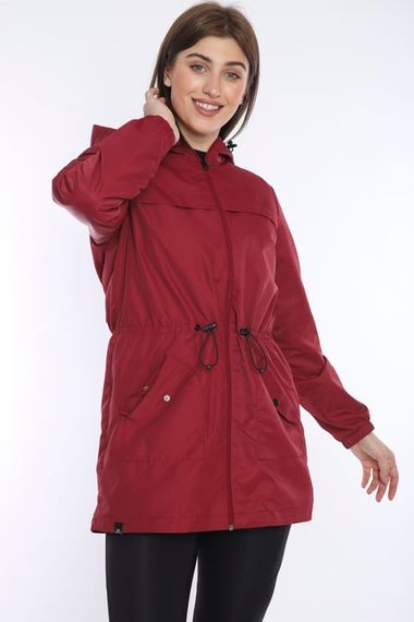 Escetic Women's Burgundy Windbreaker Fixed Hooded Patterned Lined Water Repellent Seasonal Thin Jacket 6562 - photo 1