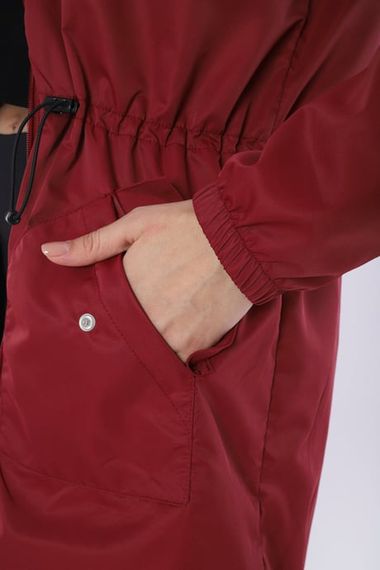 Escetic Women's Burgundy Windbreaker Fixed Hooded Patterned Lined Water Repellent Seasonal Thin Jacket 6562 - photo 4