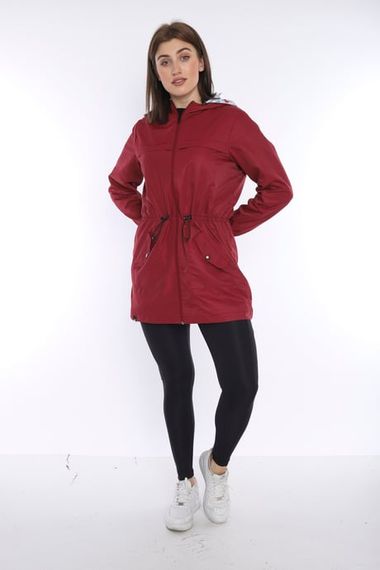 Escetic Women's Burgundy Windbreaker Fixed Hooded Patterned Lined Water Repellent Seasonal Thin Jacket 6562 - photo 5
