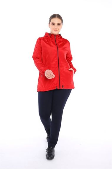 Escetic Claret Red Women's Oversize Windbreaker Fixed Hooded Lined Water Repellent Seasonal Thin Jacket 6575 - photo 4