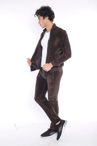 بدلة رياضية للرجال بنية اللون ذات 4 جيوب مخملية قابلة للتنفس 4 مواسم 6637 - صورة 5