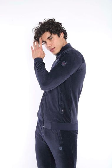 Escetic Lacivert Erkek Slimfit 4 Cepli Fitilli Kadife 4 Mevsim Nefes Alabilen Spor Eşofman Takımı 6657 - fotoğraf 1