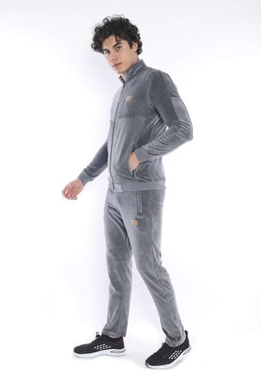 Чоловічий сірий спортивний слімфіт костюм з 4 кишенями з дихаючого вельвету для всіх сезонів - фото 4
