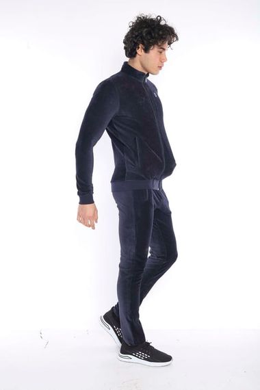 Escetic Lacivert Erkek Slimfit 4 Cepli Fitilli Kadife 4 Mevsim Nefes Alabilen Spor Eşofman Takımı 6657 - fotoğraf 2