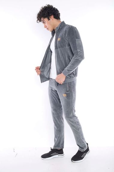 Чоловічий сірий спортивний слімфіт костюм з 4 кишенями з дихаючого вельвету для всіх сезонів - фото 5