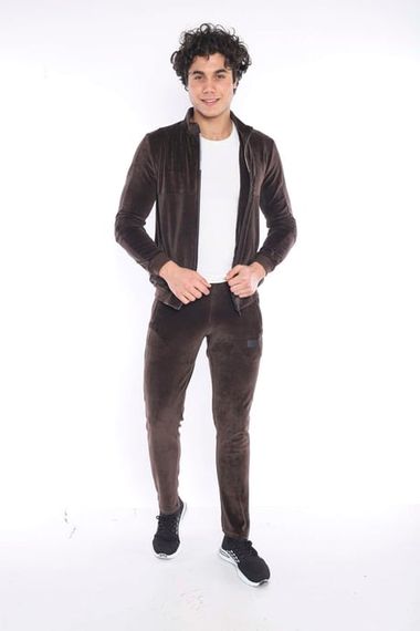 بدلة رياضية للرجال بنية اللون ذات 4 جيوب مخملية قابلة للتنفس 4 مواسم 6637 - صورة 4