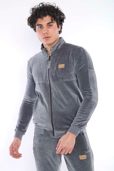 Чоловічий сірий спортивний слімфіт костюм з 4 кишенями з дихаючого вельвету для всіх сезонів - фото 1