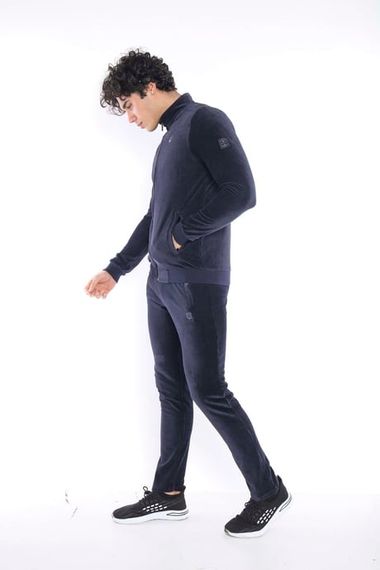 Escetic Lacivert Erkek Slimfit 4 Cepli Fitilli Kadife 4 Mevsim Nefes Alabilen Spor Eşofman Takımı 6657 - fotoğraf 3