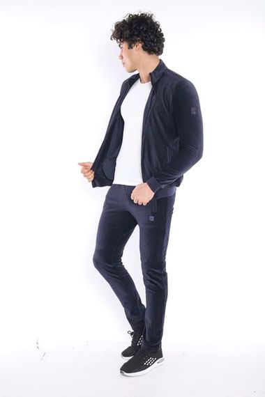 Escetic Lacivert Erkek Slimfit 4 Cepli Fitilli Kadife 4 Mevsim Nefes Alabilen Spor Eşofman Takımı 6657 - fotoğraf 5