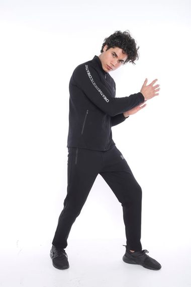 Спортивный костюм для мужчин Escetic с застежкой, черный, slimfit, утепленный, из двустороннего флиса, для холодной погоды, 1-й сорт материалов - фото 2