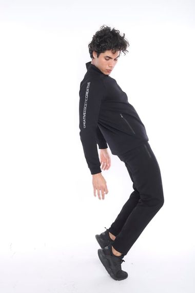 Спортивный костюм для мужчин Escetic с застежкой, черный, slimfit, утепленный, из двустороннего флиса, для холодной погоды, 1-й сорт материалов - фото 5