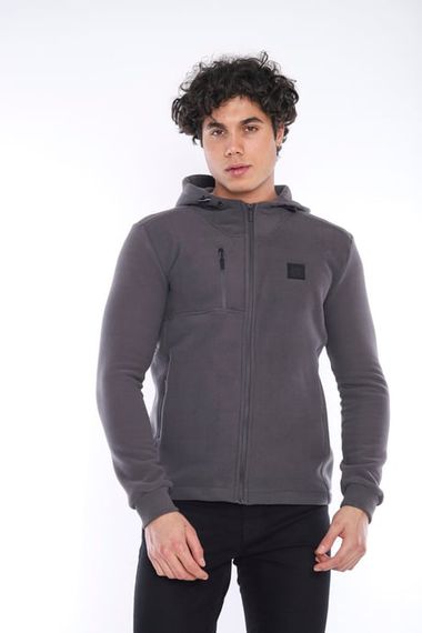 Escetic Dark Gray Men's Slimfit Thick 3-Pocket Hooded Sports Fleece 6703 - photo 2