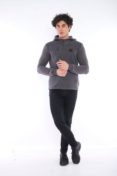 Escetic Dark Gray Men's Slimfit Thick 3-Pocket Hooded Sports Fleece 6703 - photo 4
