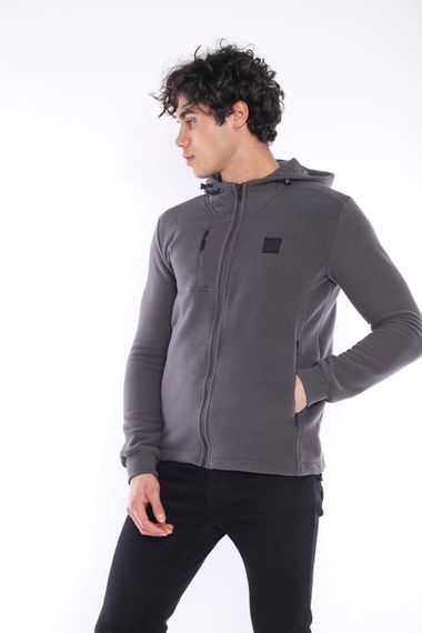 Escetic Dark Gray Men's Slimfit Thick 3-Pocket Hooded Sports Fleece 6703 - photo 3