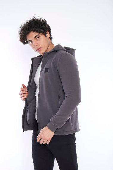 Escetic Dark Gray Men's Slimfit Thick 3-Pocket Hooded Sports Fleece 6703 - photo 5