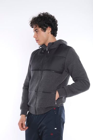 Эскетик мужская спортивная куртка с капюшоном, утепленная флисом, slimfit, 3-х нитка, зимняя, темно-серая, 100% производство Турция - фото 2