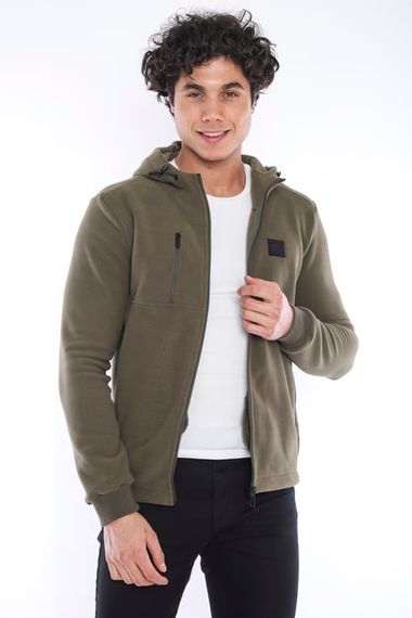 Escetic Khaki Men's Slimfit Thick 3-Pocket Hooded Sports Fleece 6703 - photo 1
