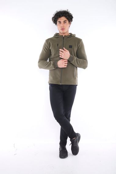 Escetic Khaki Men's Slimfit Thick 3-Pocket Hooded Sports Fleece 6703 - photo 5