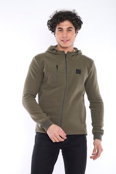 Escetic Khaki Men's Slimfit Thick 3-Pocket Hooded Sports Fleece 6703 - photo 4