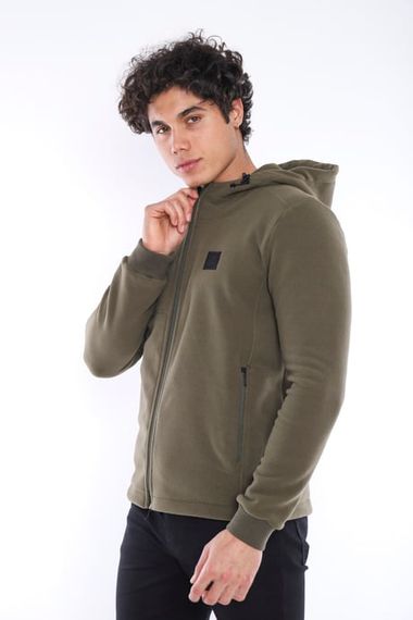 Escetic Khaki Men's Slimfit Thick 3-Pocket Hooded Sports Fleece 6703 - photo 2