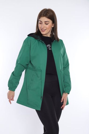 Escetic Women's Green Mesh Lined Pocket Hooded Sports Windbreaker Raincoat Thin Jacket 6723 - photo 1