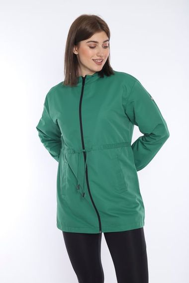 Escetic Women's Green Mesh Lined Pocket Hooded Sports Windbreaker Raincoat Thin Jacket 6723 - photo 3