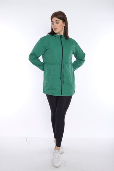 Escetic Women's Green Mesh Lined Pocket Hooded Sports Windbreaker Raincoat Thin Jacket 6723 - photo 4