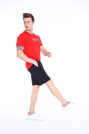 Ескетик червоний чоловічий літній набір: футболка та шорти, 100% бавовна, slimfit, комфортний для відпочинку та активного відпочинку - фото 5