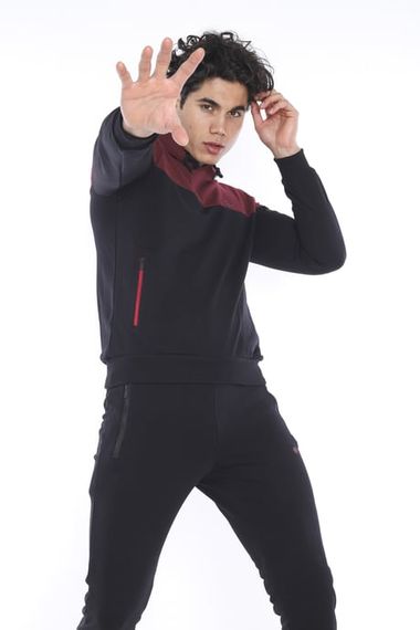Escetic Black Men's 3 Thread Breathable Cotton Printed Sports Slimfit Sweat Suit A3039 - photo 4