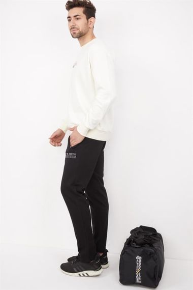 Escetic Ekru Erkek 3 İplik Nefes Alabilen Pamuklu Baskılı Spor Oversize Sweat Takım A3040 - fotoğraf 3
