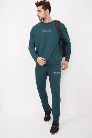 Чоловічий зелений oversize спортивний комплект з флісової бавовни Escetic із принтом для комфорту та стилю - фото 3