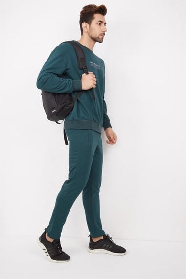 Чоловічий зелений oversize спортивний комплект з флісової бавовни Escetic із принтом для комфорту та стилю - фото 2