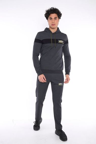 Чорний та сірий чоловічий спортивний худі з бавовни з принтом, slimfit, дихаючий, шиття A3042 - фото 2