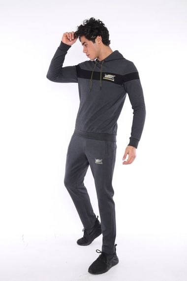 Чорний та сірий чоловічий спортивний худі з бавовни з принтом, slimfit, дихаючий, шиття A3042 - фото 5