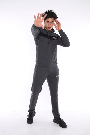 Чоловічий спортивний худі комплект Escetic Slimfit з написом, 54% бавовна, 46% поліестер, стильний та зручний для спорту і повсякденного використання - фото 5