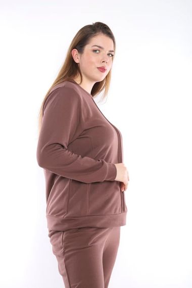 Escetic Kahve Battal Beden 3 İplik Nefes Alabilen Spor Sweat Eşofman Takımı A3052 - fotoğraf 3