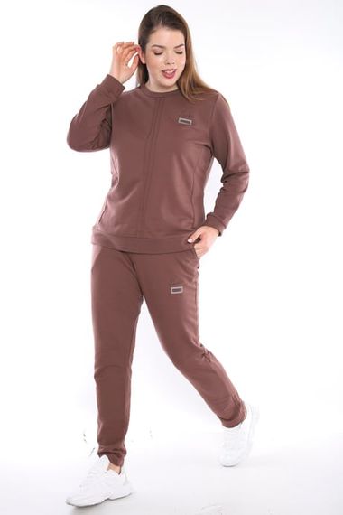 Escetic Kahve Battal Beden 3 İplik Nefes Alabilen Spor Sweat Eşofman Takımı A3052 - fotoğraf 2