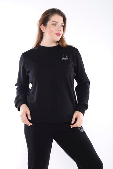 Escetic Siyah Battal Beden 3 İplik Nefes Alabilen Spor Sweat Eşofman Takımı A3052 - fotoğraf 2