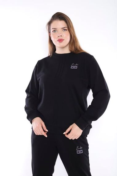 Escetic Siyah Battal Beden 3 İplik Nefes Alabilen Spor Sweat Eşofman Takımı A3052 - fotoğraf 1