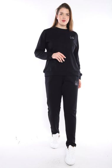 Escetic Siyah Battal Beden 3 İplik Nefes Alabilen Spor Sweat Eşofman Takımı A3052 - fotoğraf 4