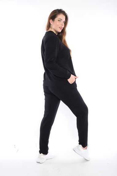 Escetic Siyah Battal Beden 3 İplik Nefes Alabilen Spor Sweat Eşofman Takımı A3052 - fotoğraf 3