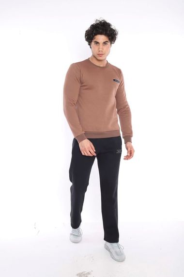Escetic Sütlü Kahve Erkek Kışlık Kalın 3 İplik (İçi Şardonlu) Sweat Eşofman Takımı A3053 - fotoğraf 2
