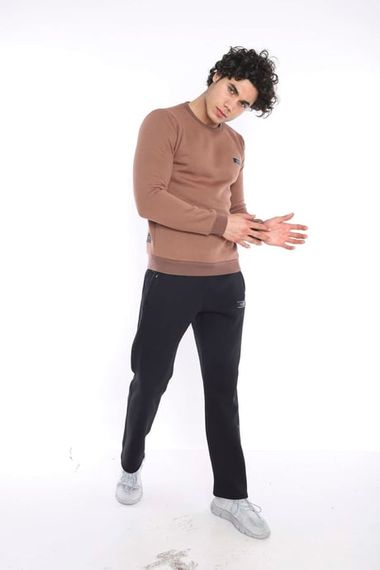 Escetic Sütlü Kahve Erkek Kışlık Kalın 3 İplik (İçi Şardonlu) Sweat Eşofman Takımı A3053 - fotoğraf 3