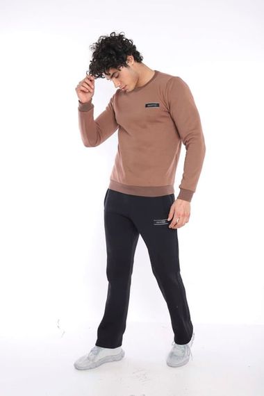 Escetic Sütlü Kahve Erkek Kışlık Kalın 3 İplik (İçi Şardonlu) Sweat Eşofman Takımı A3053 - fotoğraf 4