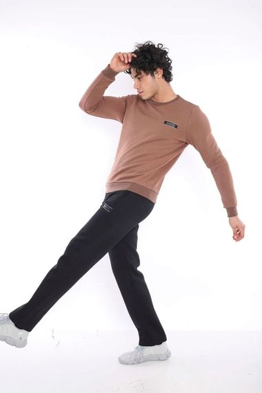 Escetic Sütlü Kahve Erkek Kışlık Kalın 3 İplik (İçi Şardonlu) Sweat Eşofman Takımı A3053 - fotoğraf 5