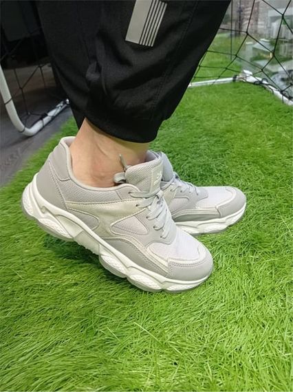 Escetic Beyaz-Gri Kadın Sneaker Yumuşak Yüksek Taban Bağcıklı Spor Ayakkabı AY0005 - fotoğraf 2