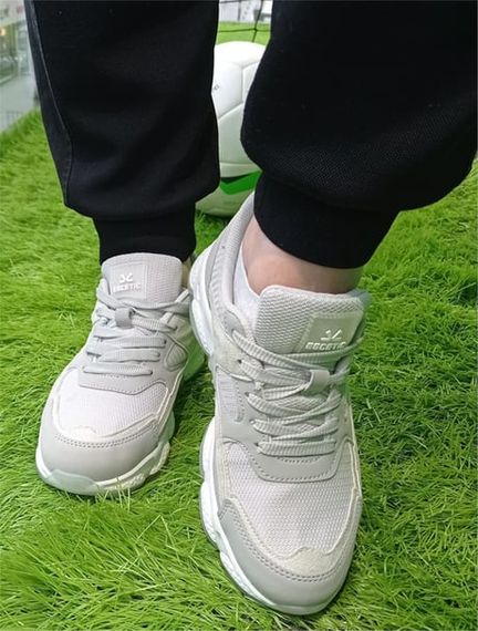 Escetic Beyaz-Gri Kadın Sneaker Yumuşak Yüksek Taban Bağcıklı Spor Ayakkabı AY0005 - fotoğraf 1