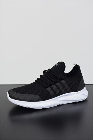 Escetic Siyah-Beyaz Erkek Sneaker Hafif Yumuşak Taban Bağcıklı Spor Ayakkabı AY0006 - fotoğraf 2