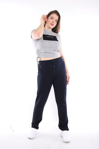 Escetic Lacivert Kadın Battal Beden Nefes Alabilen 2 İplik Kumaş 4 Mevsim Spor Eşofman Altı B1104 - fotoğraf 2