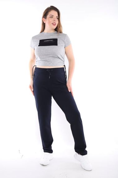 Escetic Lacivert Kadın Battal Beden Nefes Alabilen 2 İplik Kumaş 4 Mevsim Spor Eşofman Altı B1104 - fotoğraf 5